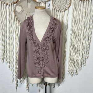 Garnet Hill Mauve Silk/Merino Wool/Cashmere 3D Floral Button Cardigan Size M